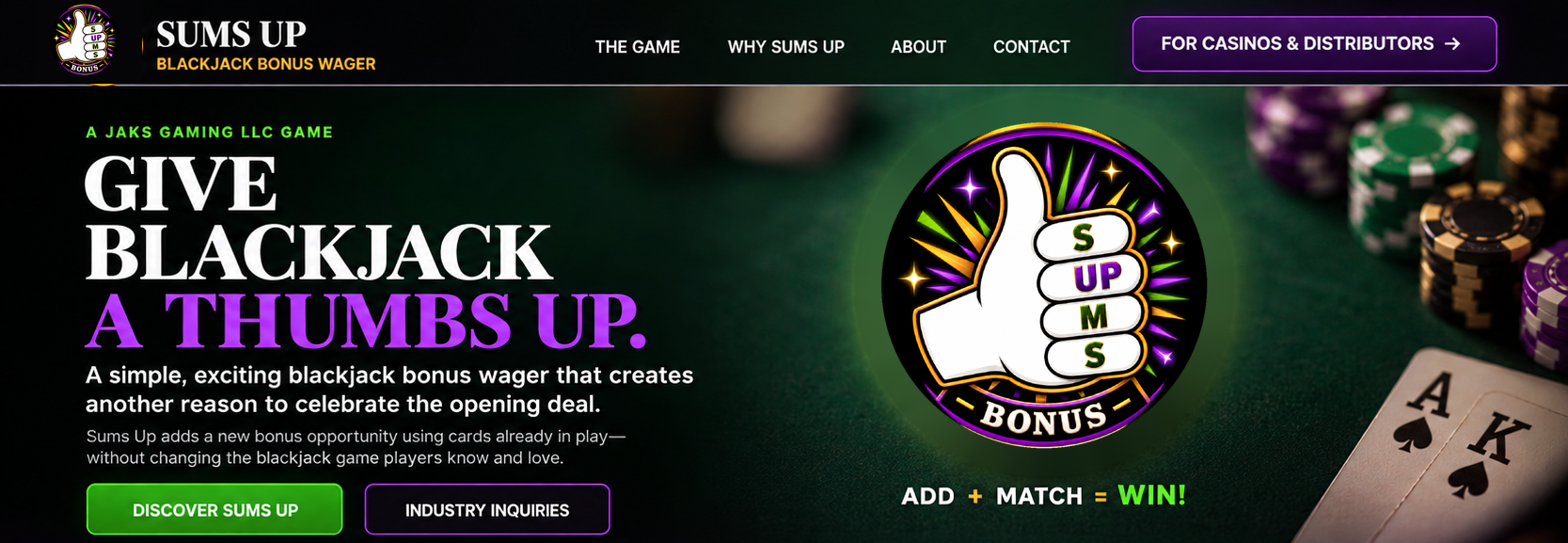 Sums Up homepage: Give Blackjack a Thumbs Up